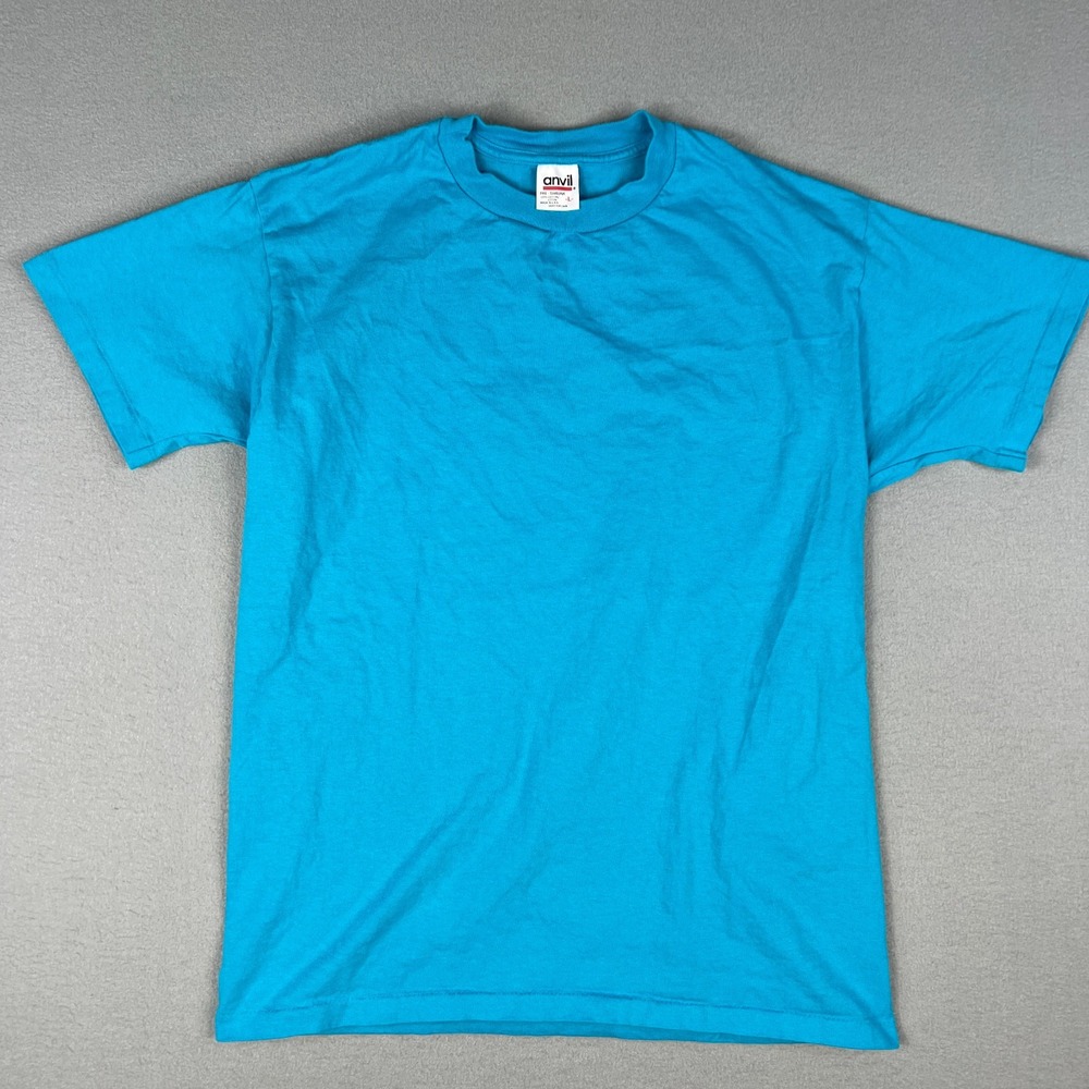 VTG‎ Anvil Blank T Shirt FIts Medium Teal SIngle Stitch 1990s Cotton Made in USA